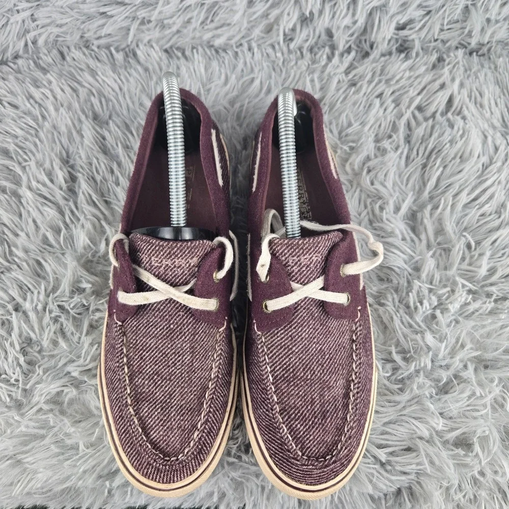 Sperry Womens 8.5 Burgundy Twill Suede STS90690 Boat Shoes‎